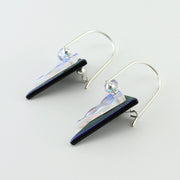 Side View Deep Electric Purple Fused Glass Double Triangle Earrings