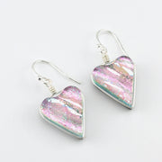 Sterling Silver Dichroic Glass Pink Heart Dangle Earrings