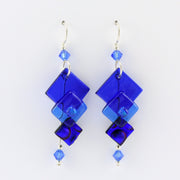 Alt View Cobalt Fused Glass 3 Graduated Squares Earrings