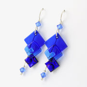 Cobalt Fused Glass 3 Graduated Squares Earrings