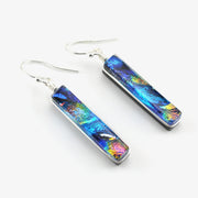 Sterling Silver Dichroic Glass Rainbow Blue Rectangular Earring