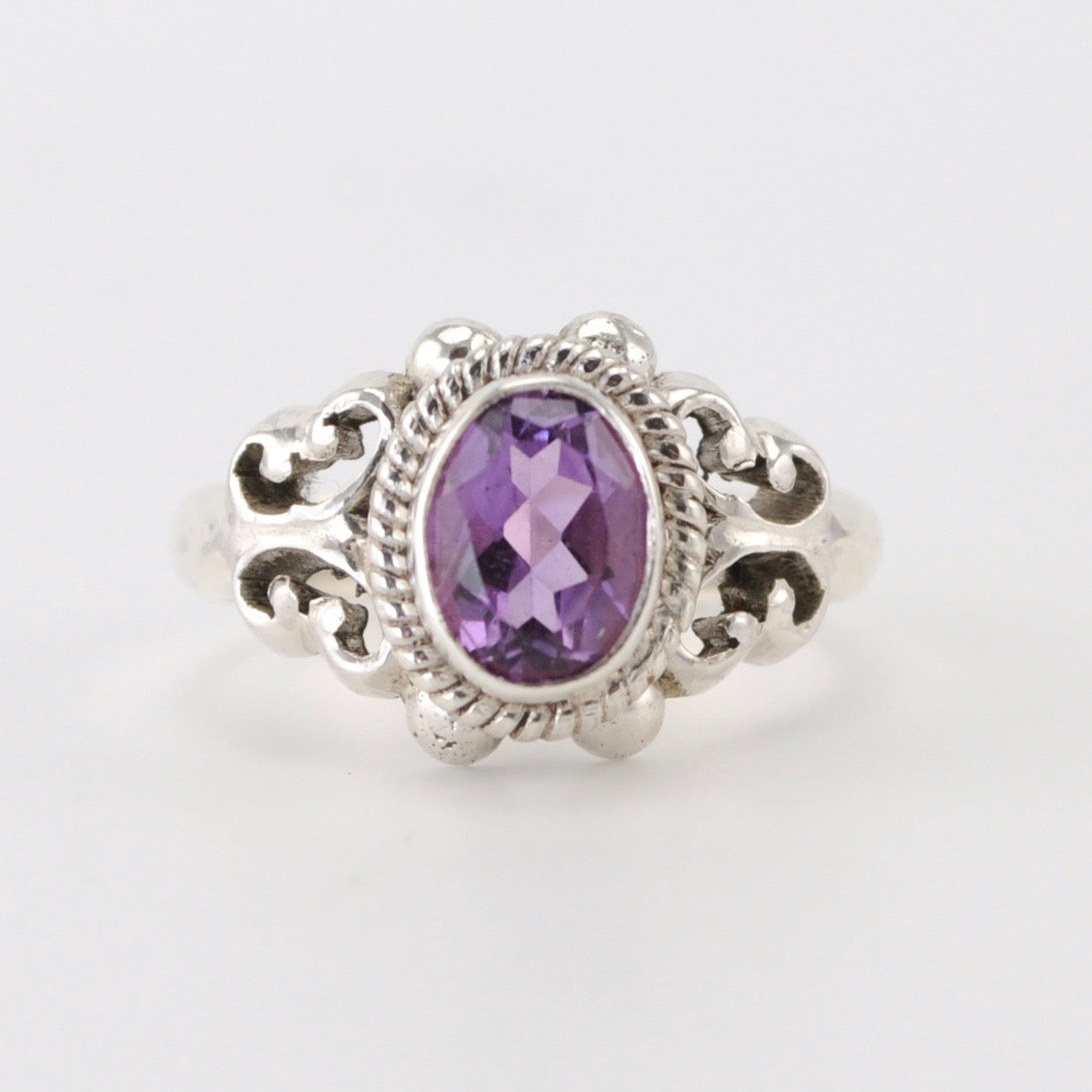 Sterling Silver Amethyst Oval Ring Size 7