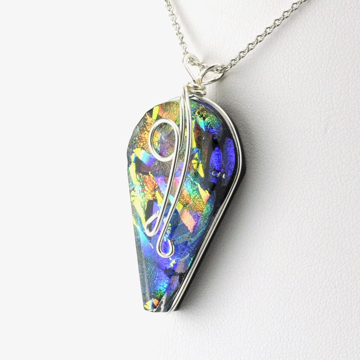 Sterling Silver Dichroic Glass Crazy Quilt Wisteria Pendant