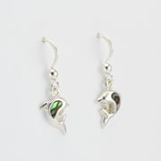 Side View Silver Abalone Dolphin Earrings