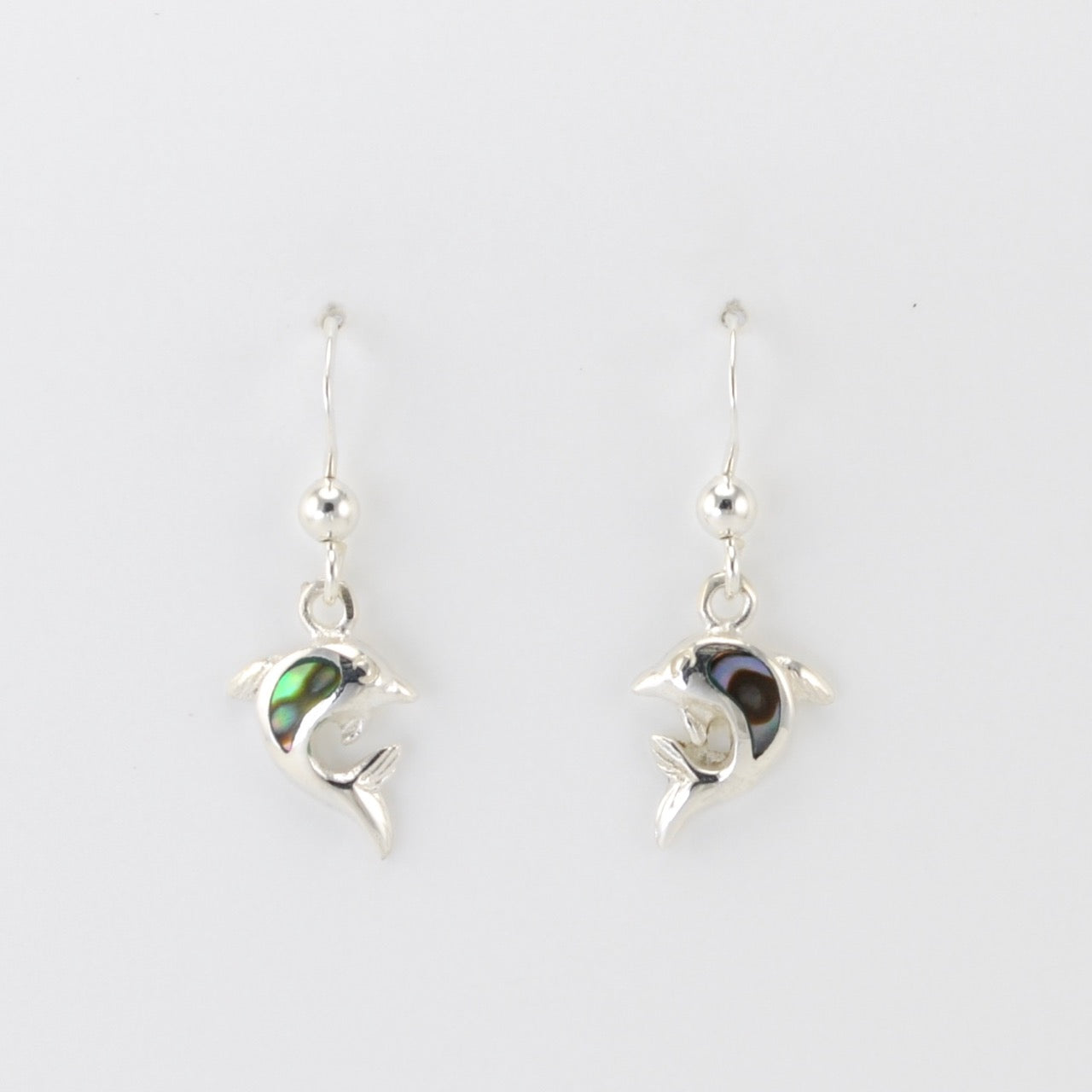 Alt View Silver Abalone Dolphin Earrings