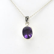 Alt View Silver Amethyst 8x10mm Oval Bali Necklace