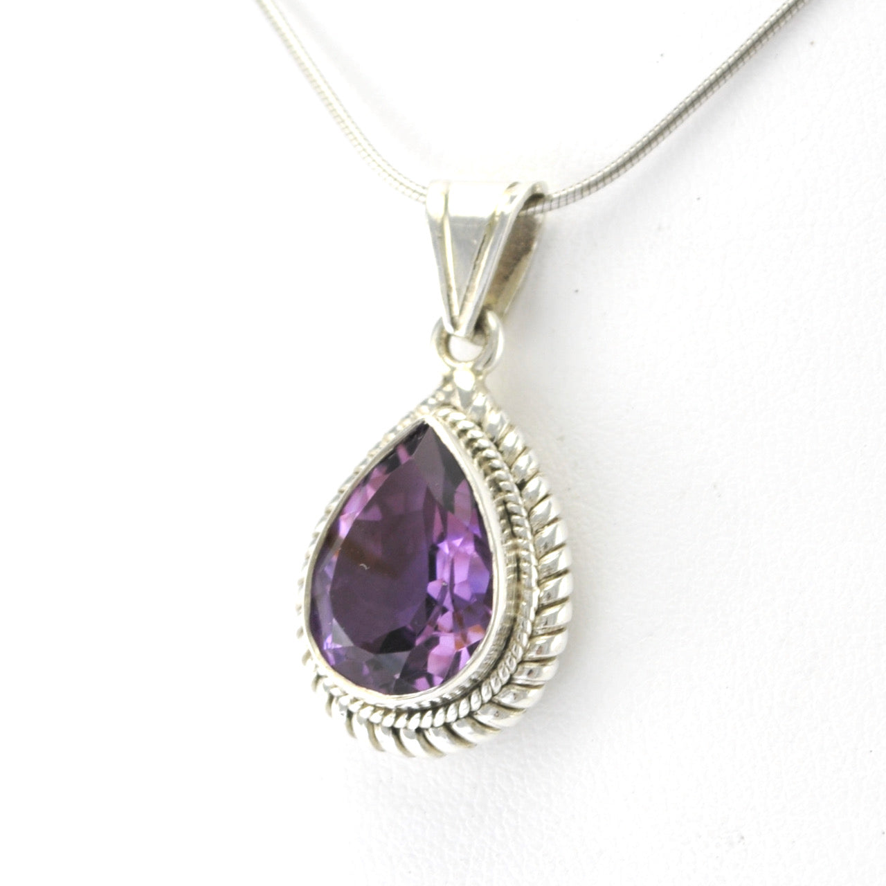 Side View Silver Amethyst 10x19mm Teardrop Pendant