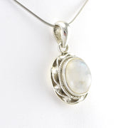 Side View Silver Rainbow Moonstone Oval Pendant
