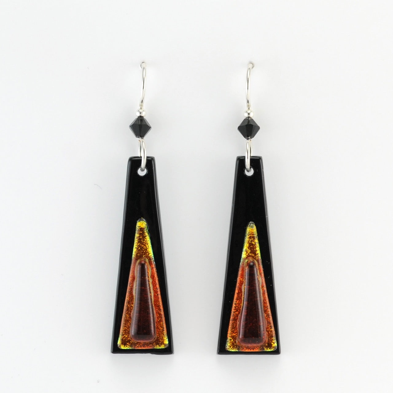 Front View Coral Fused Glass Elongated Trapezoid Earrings