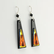 Side View Coral Fused Glass Elongated Trapezoid Earrings