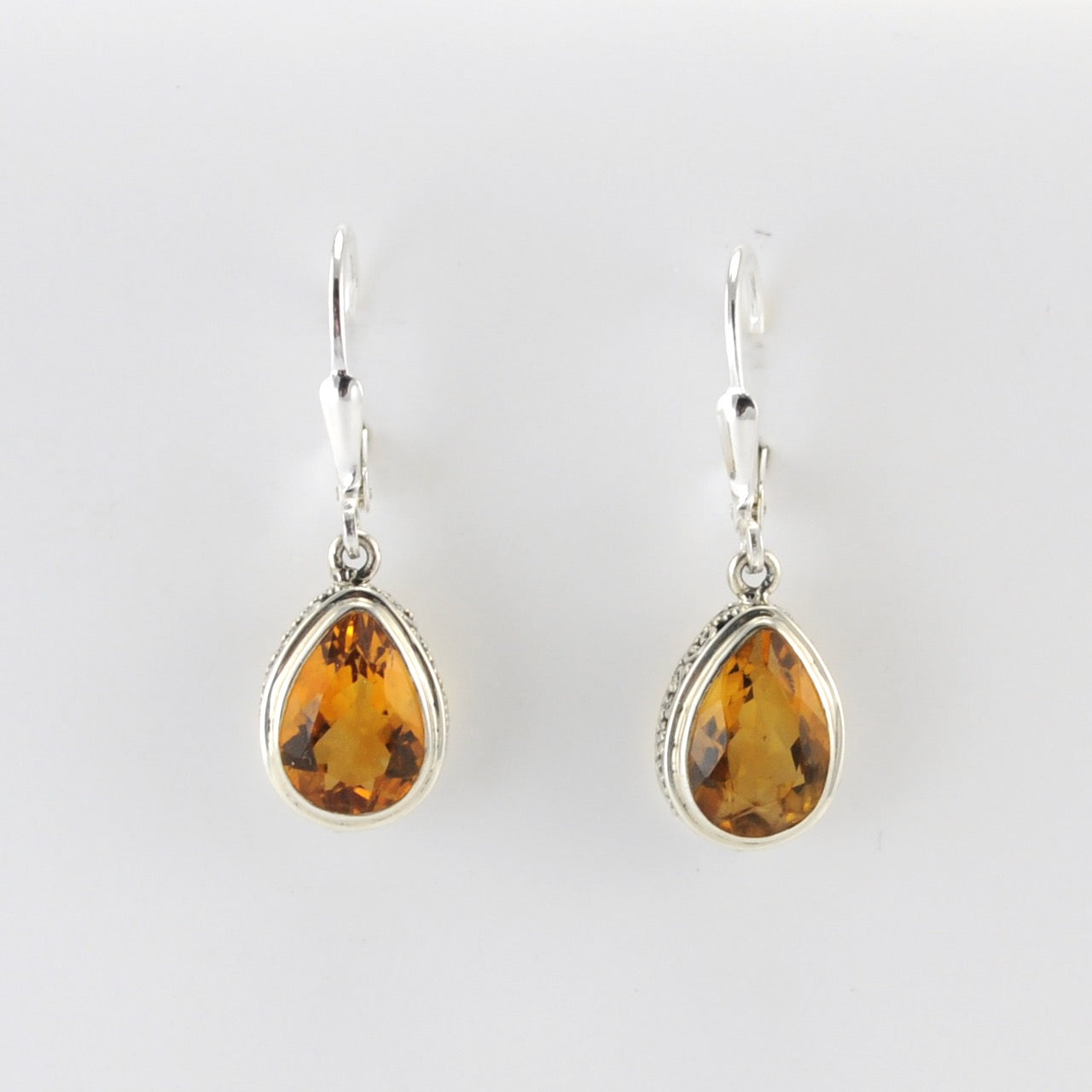 Alt View Silver Citrine 7x10mm Tear Dangle Bali Earrings
