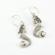 Silver Mermaid Pearl Dangle Earrings