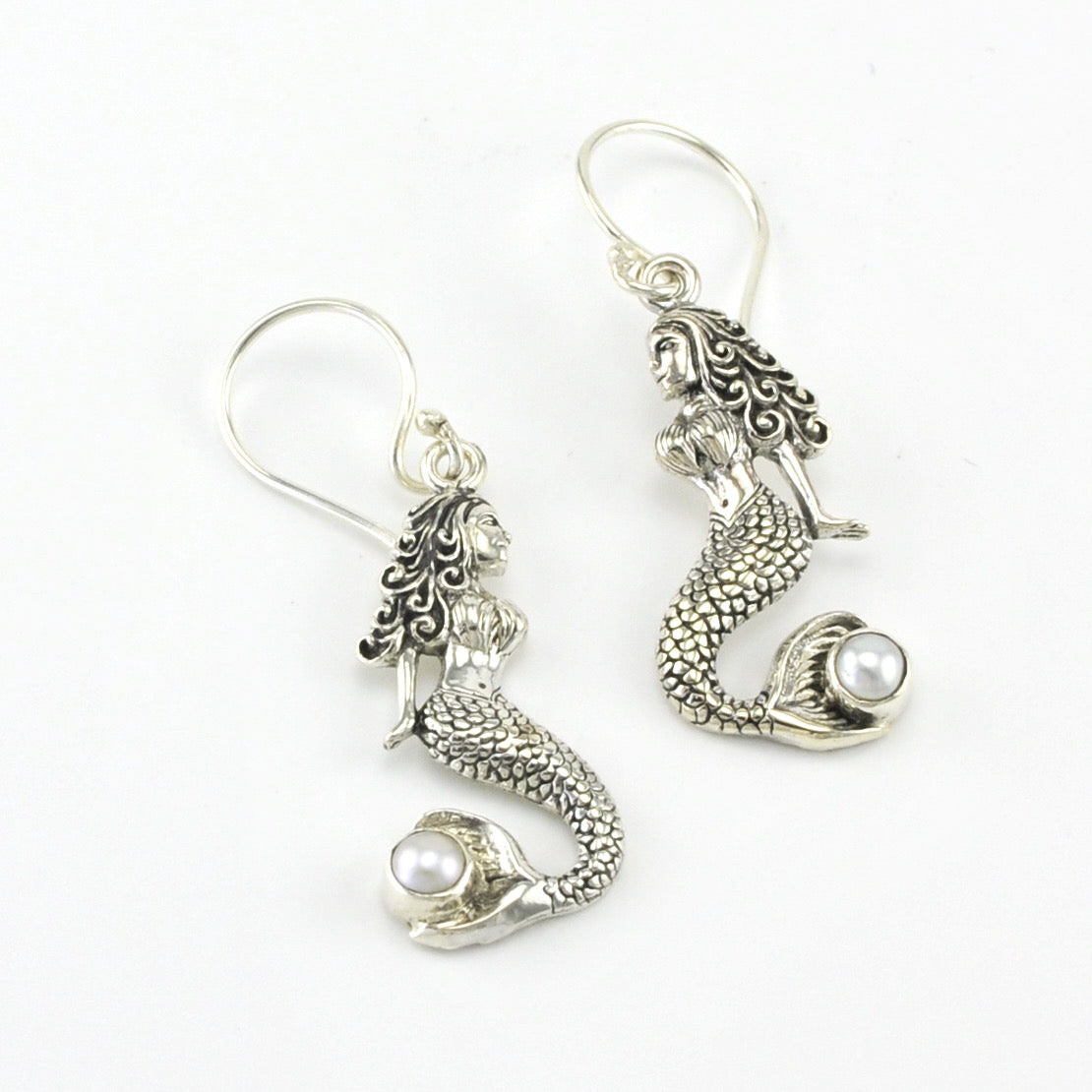 Silver Mermaid Pearl Dangle Earrings
