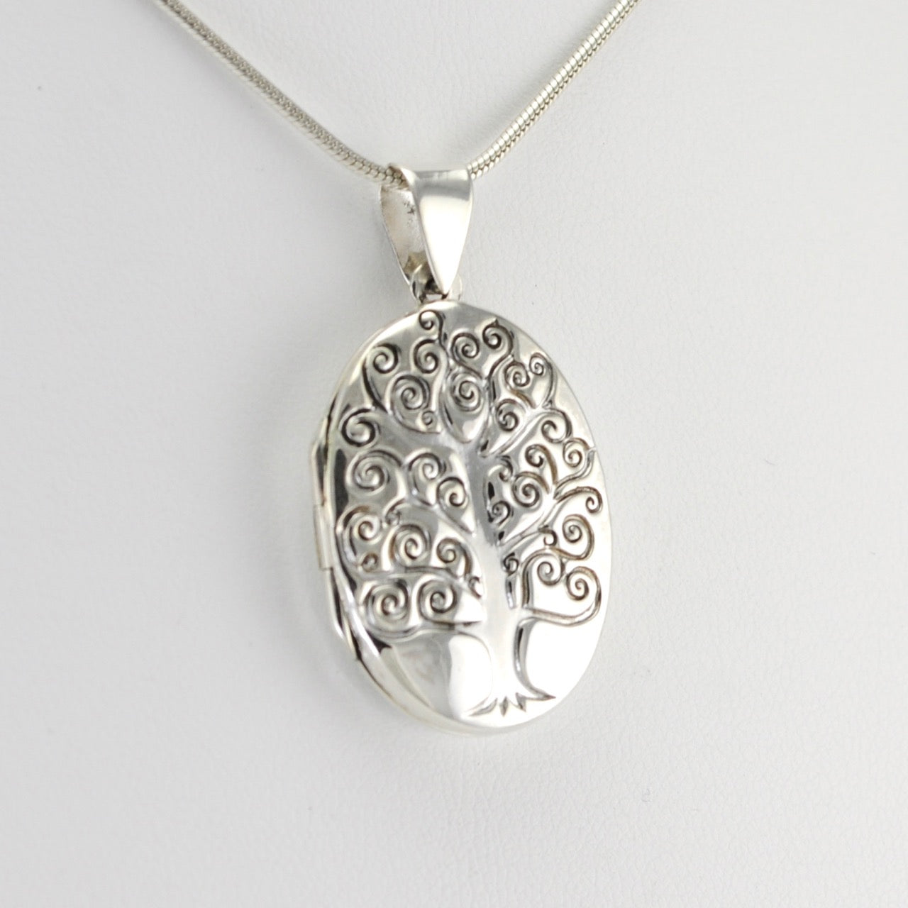 Side View Silver Tree of Life Oval Locket Pendant