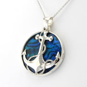 Silver Blue Abalone Anchor Pendant