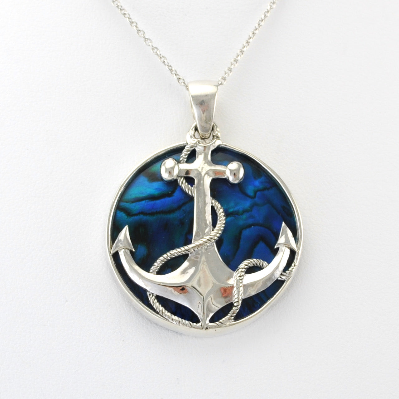 Alt View Silver Blue Abalone Anchor Pendant