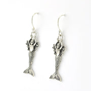 Side View Silver Mermaid Dangle Earrings