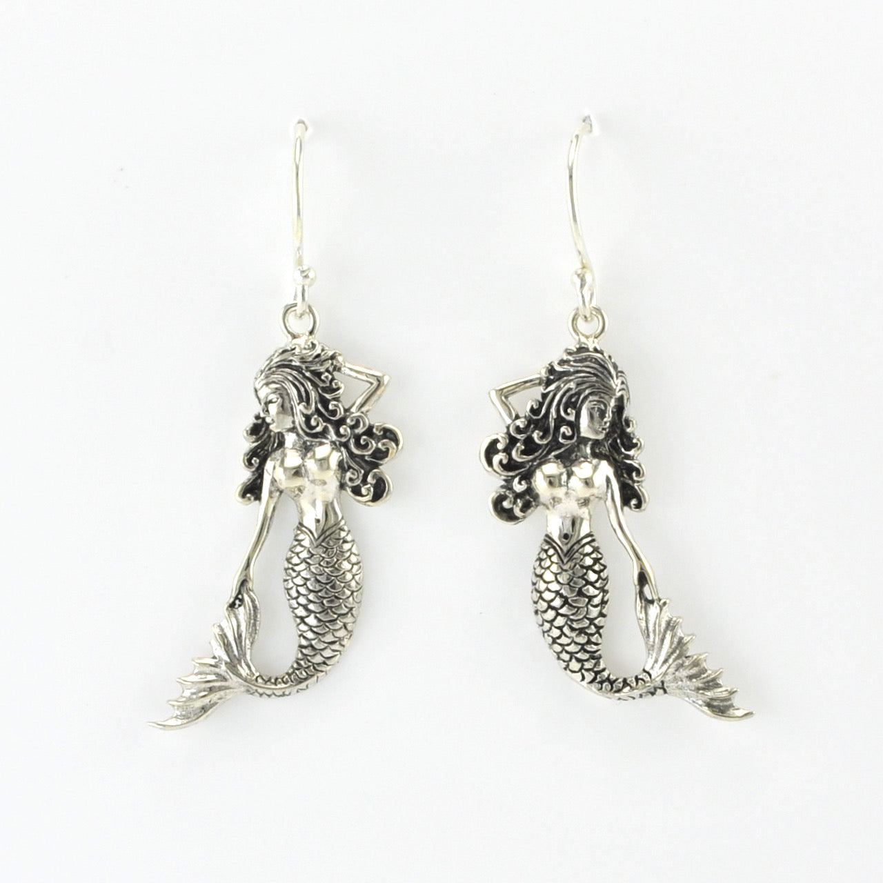 Alt View Silver Mermaid Tail Out Dangle Earrings