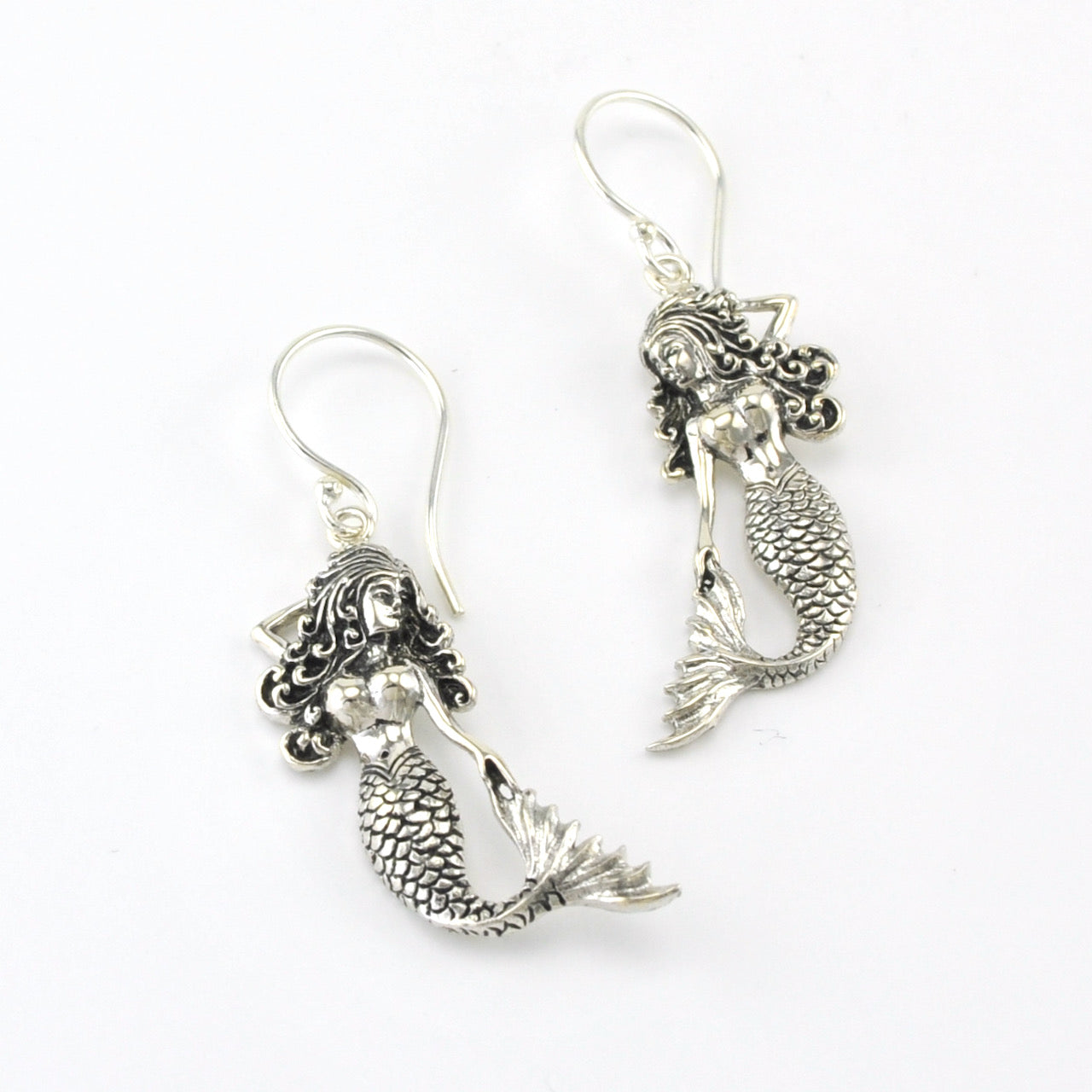 Silver Mermaid Tail Out Dangle Earrings