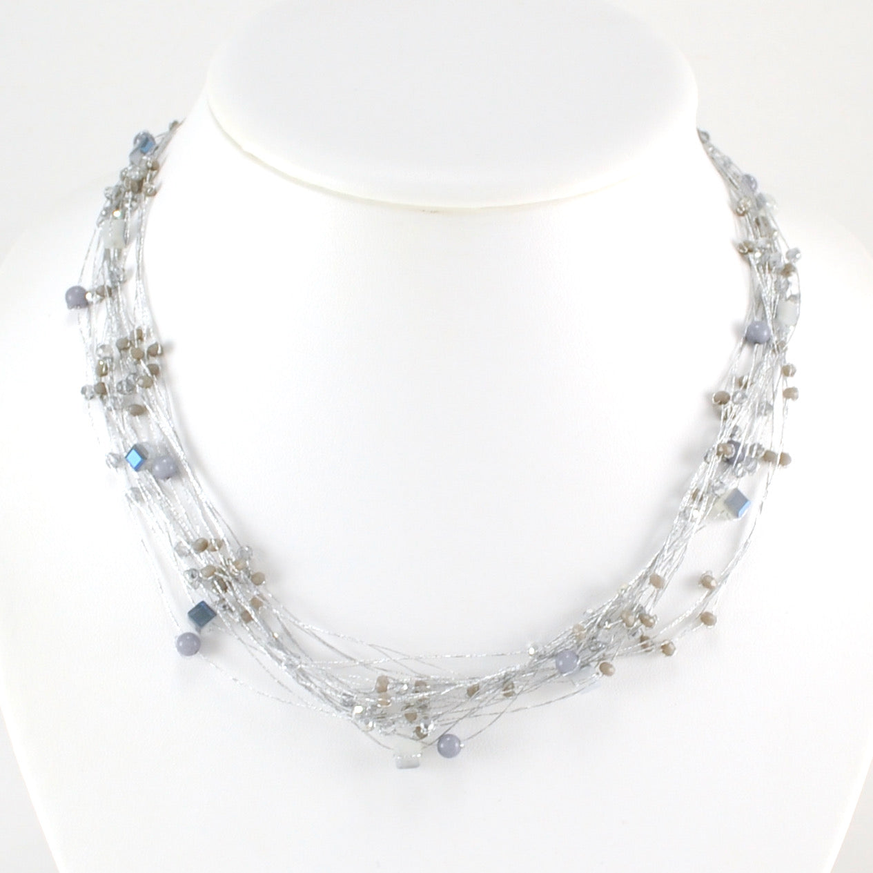 Japanese Silk Charcoal Pearls and Crystal Necklace
