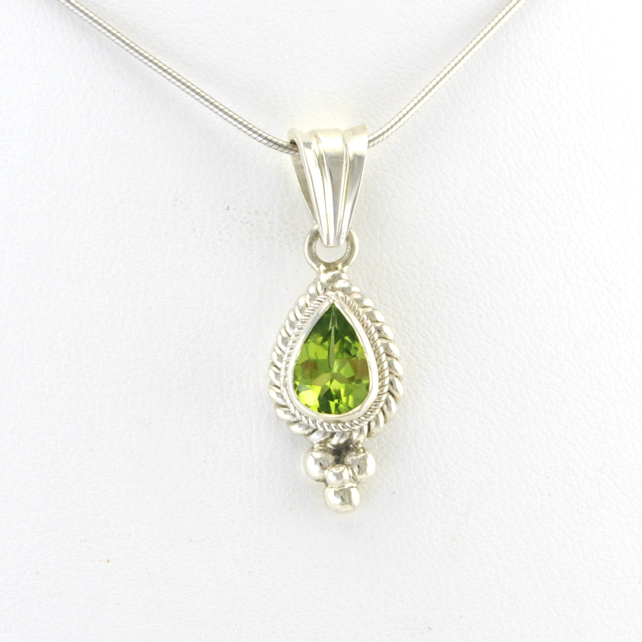 Alt View Silver Peridot 7x9mm Teardrop Pendant