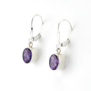 Silver Amethyst 6x8mm Oval Dangle Earrings