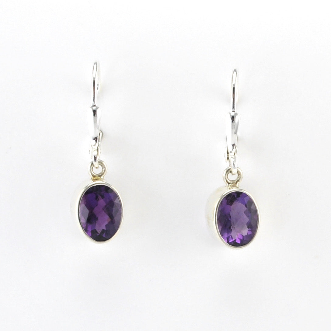 Alt View Silver Amethyst 6x8mm Oval Dangle Earrings