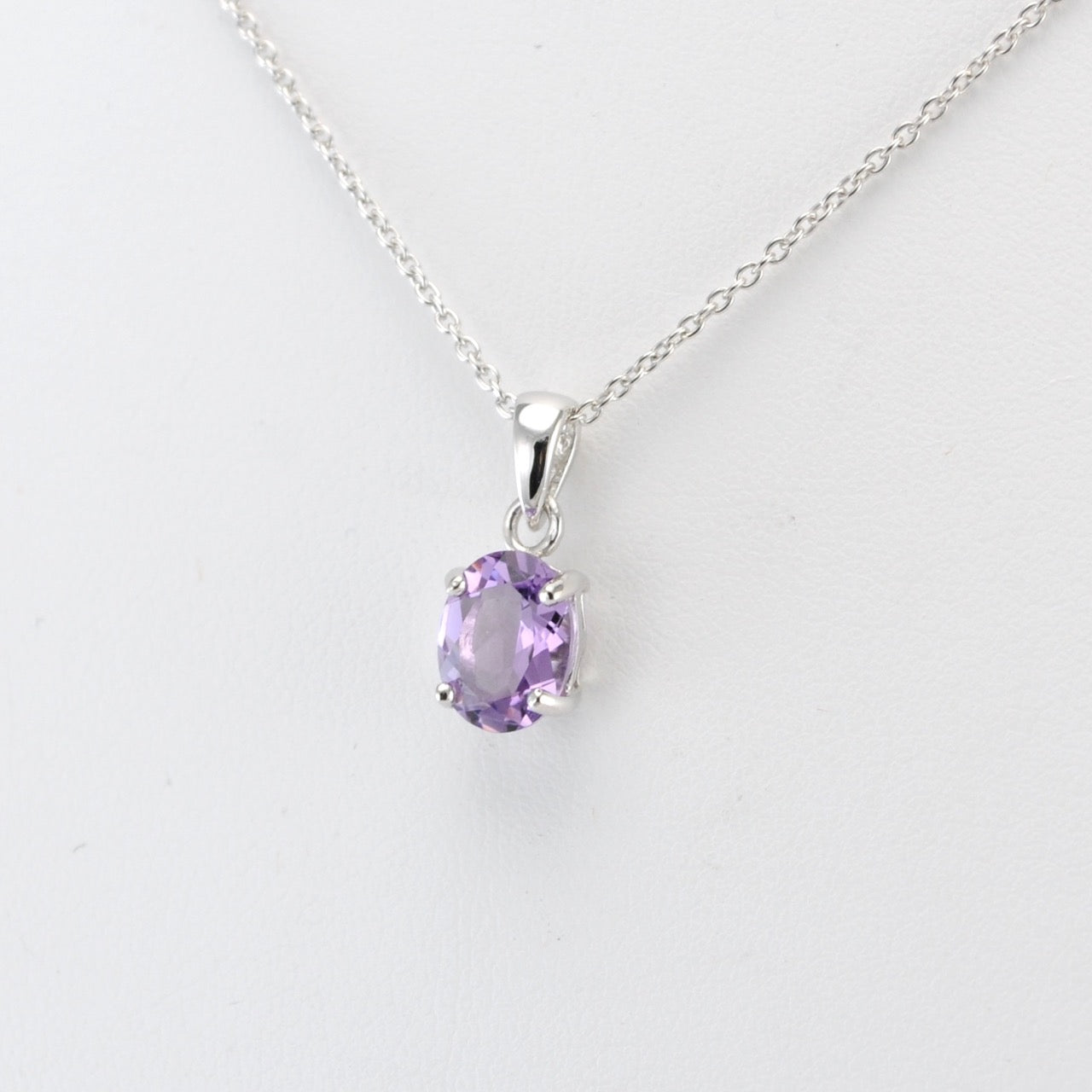 Silver Amethyst Oval Drop Necklace