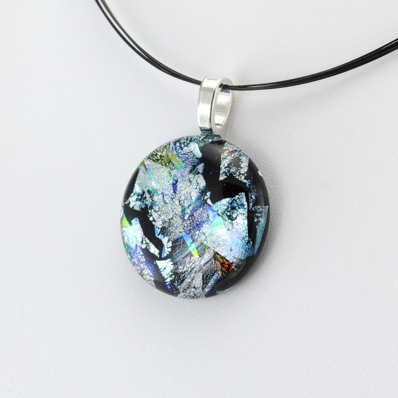 Silver Dichroic Glass Large Pendant