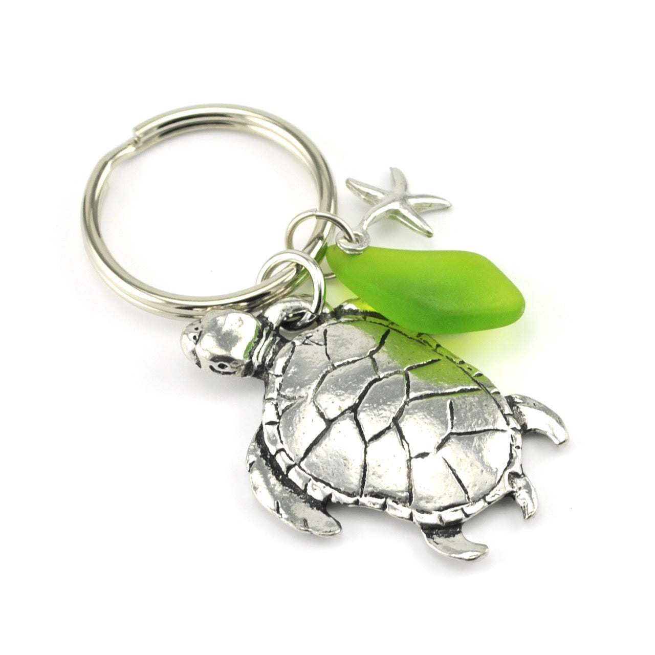 Green Sea Glass Sea Turtle Key Ring