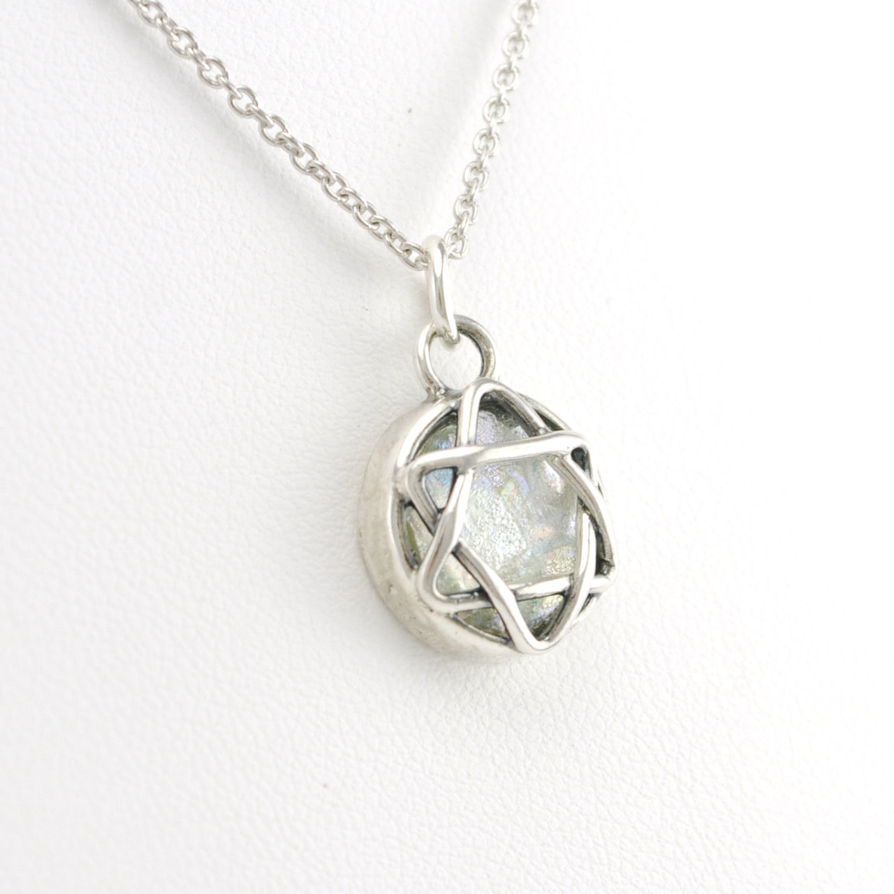 Alt View Silver Roman Glass Round Star of David Pendant
