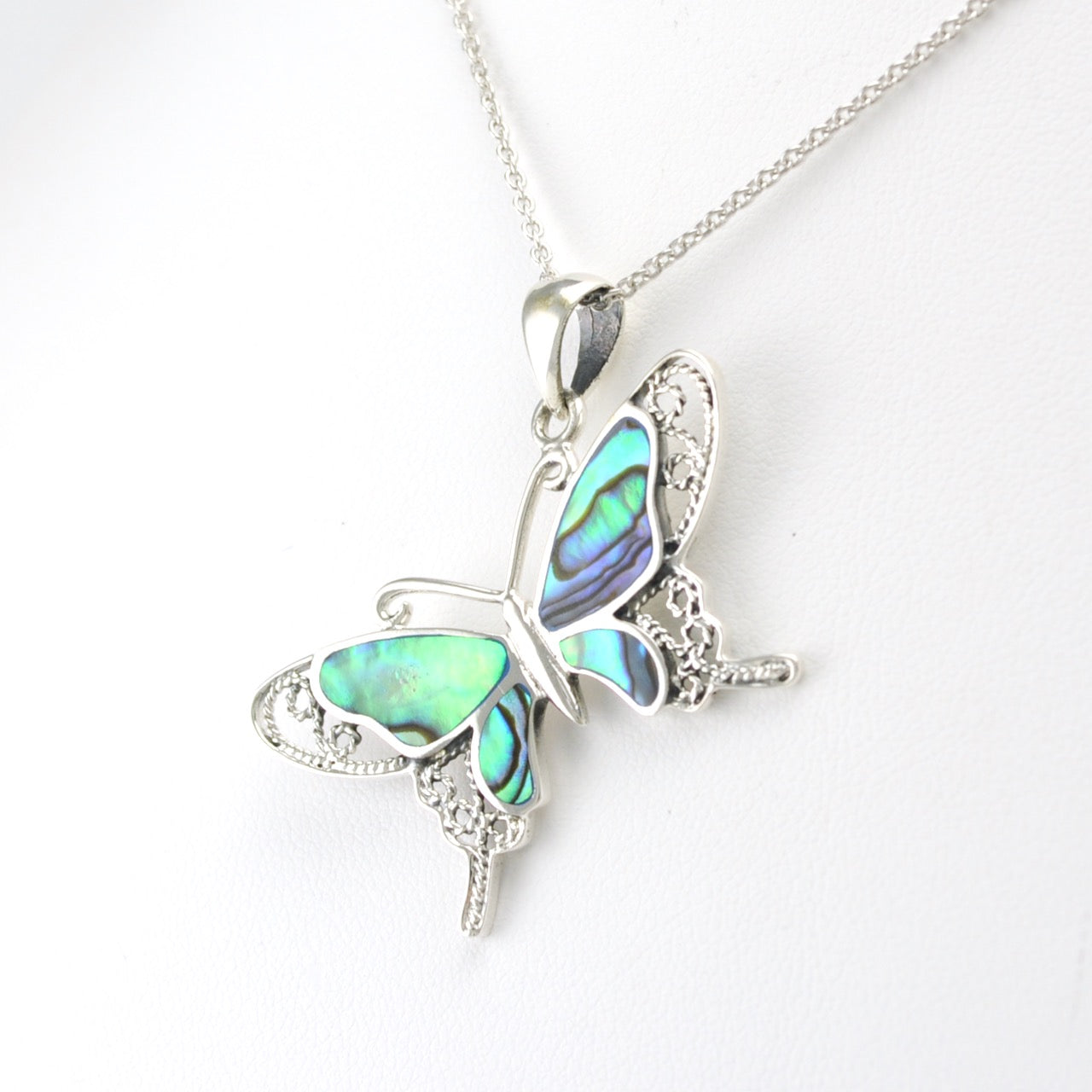 Silver Abalone Butterfly Pendant