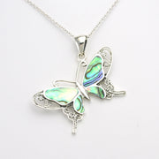 Alt View Silver Abalone Butterfly Pendant