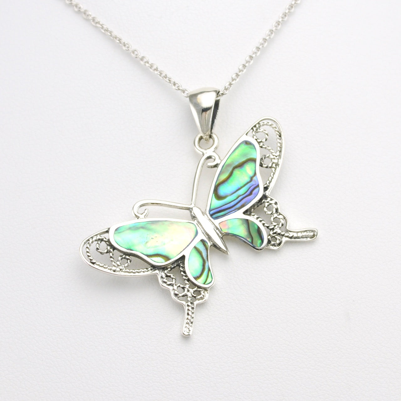 Alt View Silver Abalone Butterfly Pendant