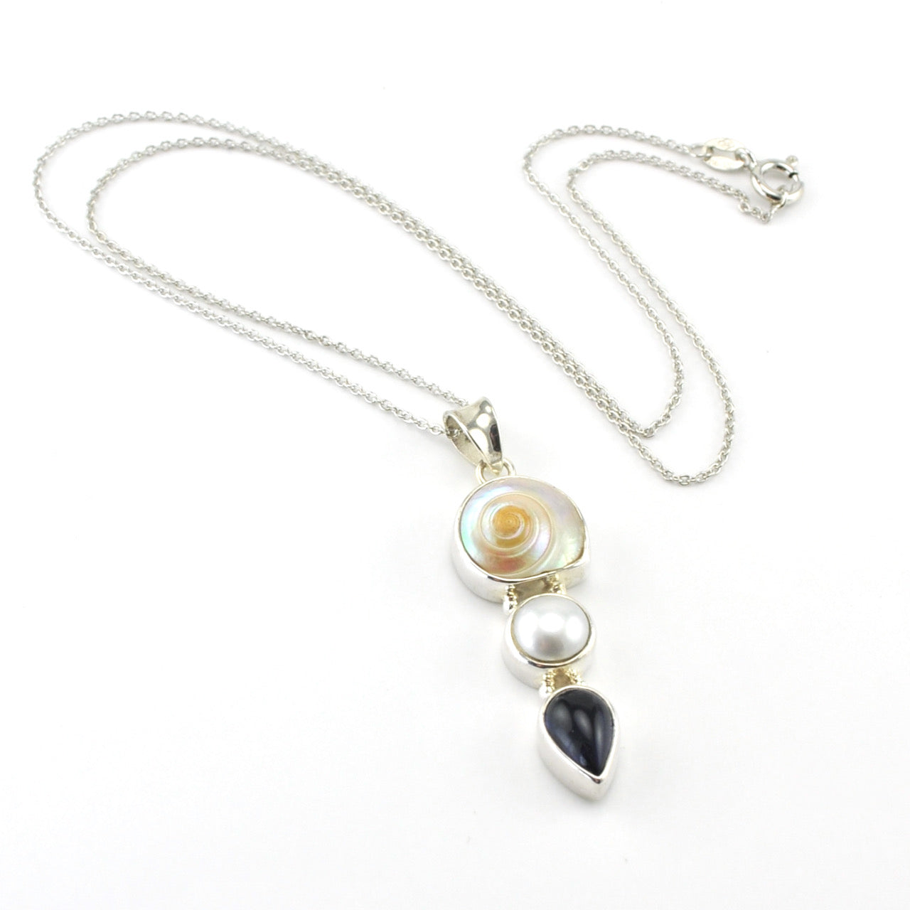 Sterling Silver Malabar Shell Pearl Iolite Necklace