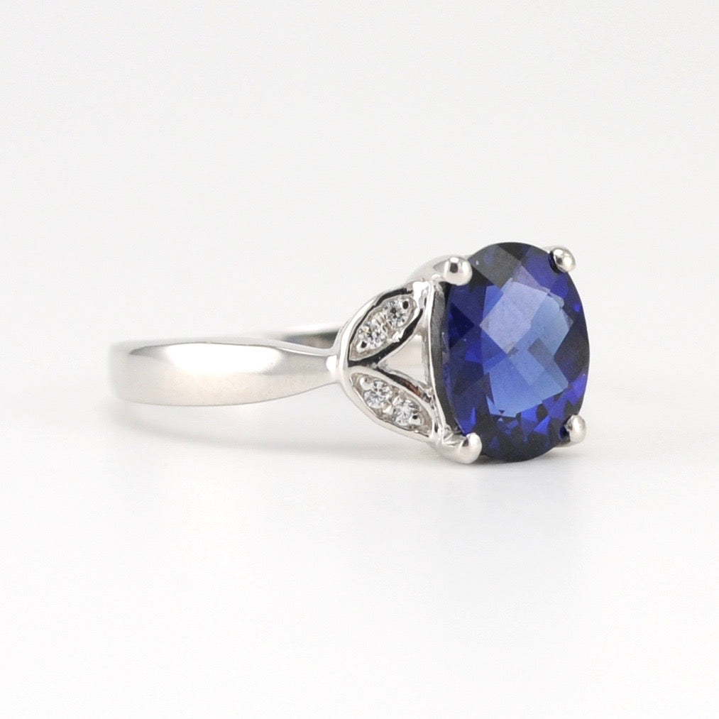Side View Silver Created Sapphire 2.6ct CZ Ring