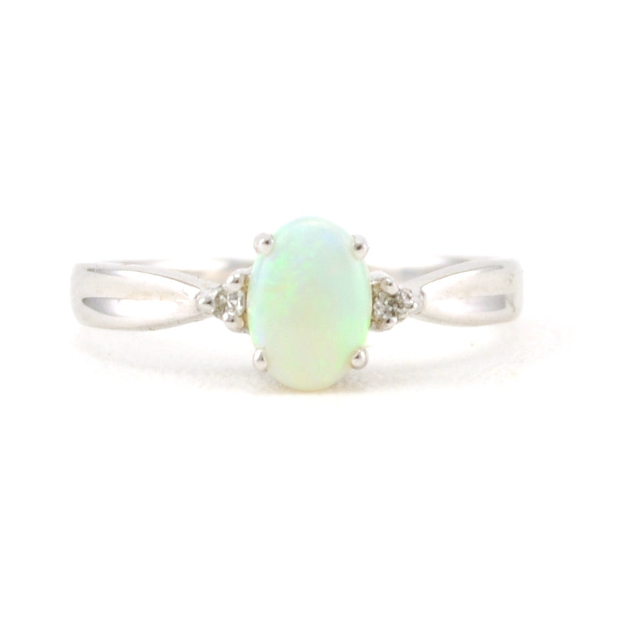 Silver Australian Opal .5ct Diamond .03ct Ring Size 6.5