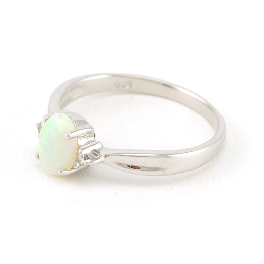 Alt View Silver Australian Opal .5ct Diamond .03ct Ring Size 6.5