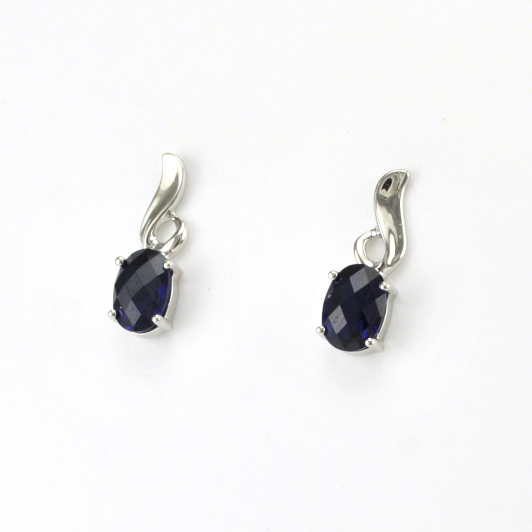 Side View Sterling Silver Created Sapphire 2.1ct Post Earrings