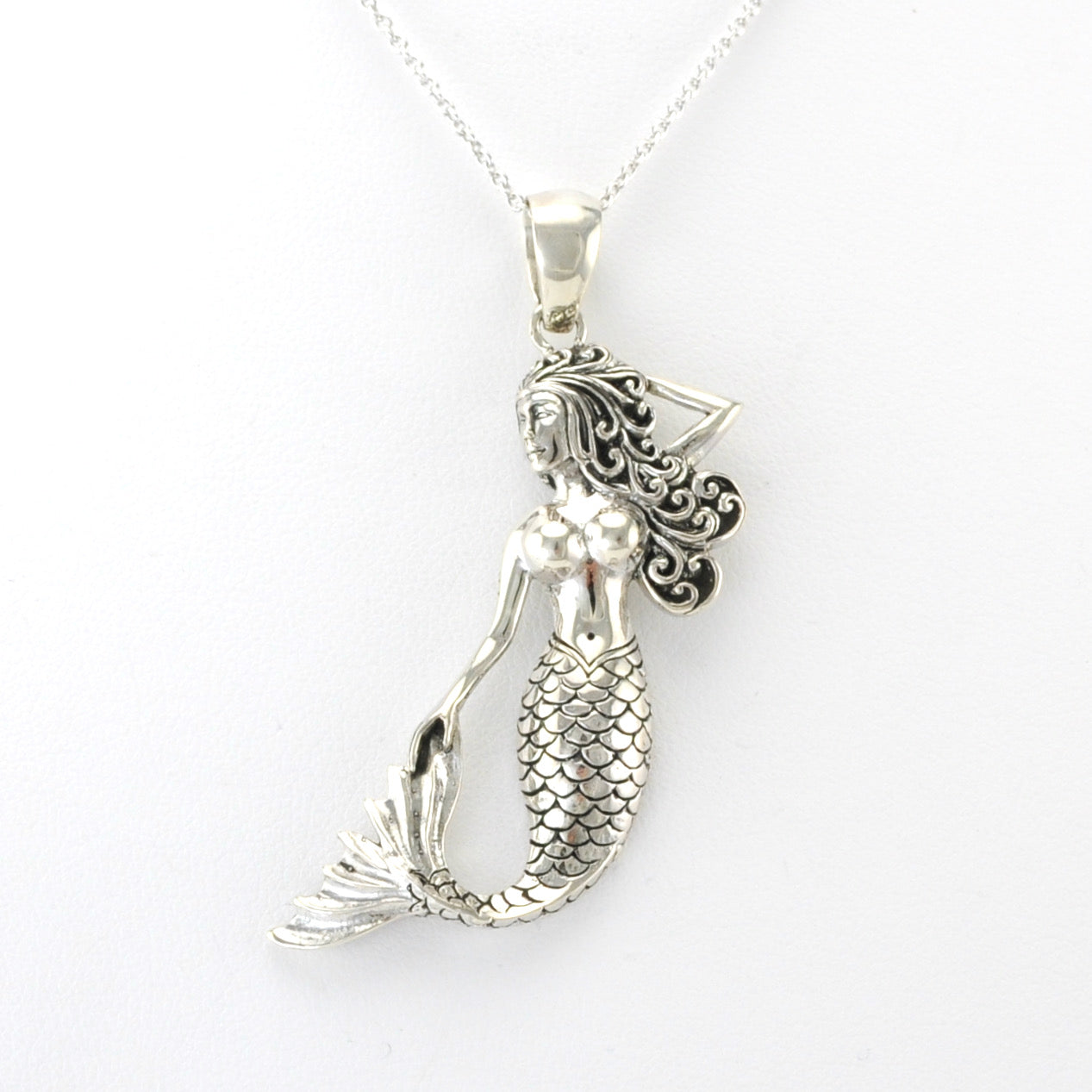 Alt View Silver Mermaid Tail Out Necklace
