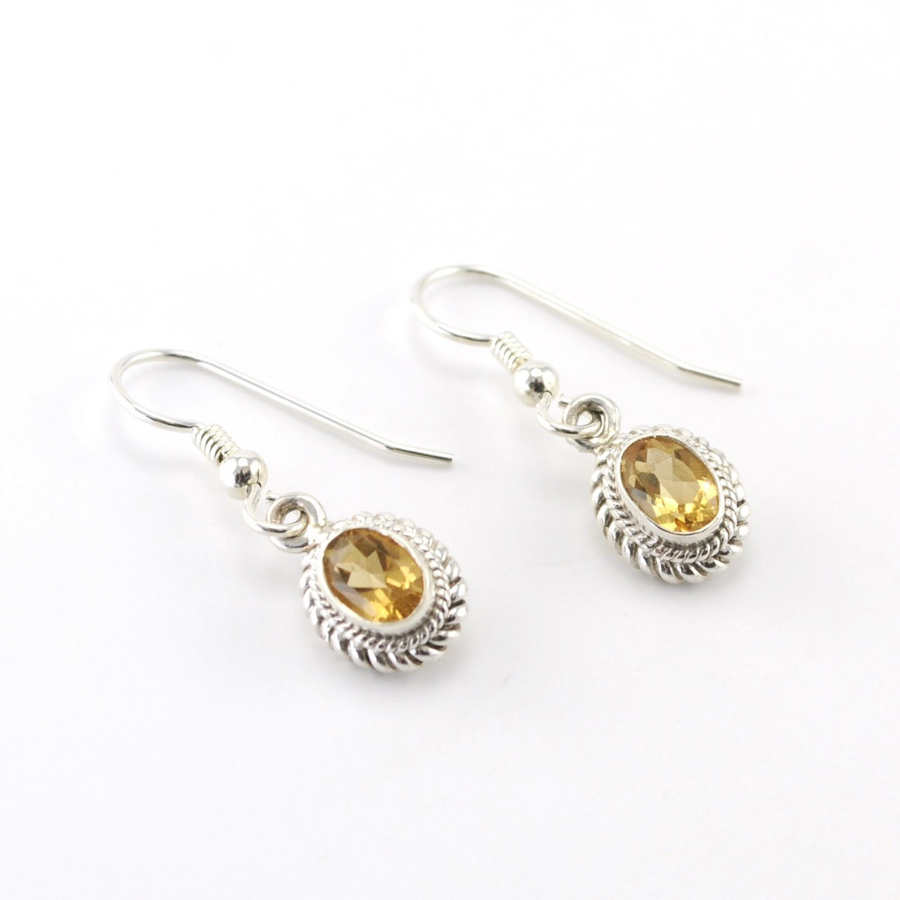 Silver Citrine Oval Dangle Earrings