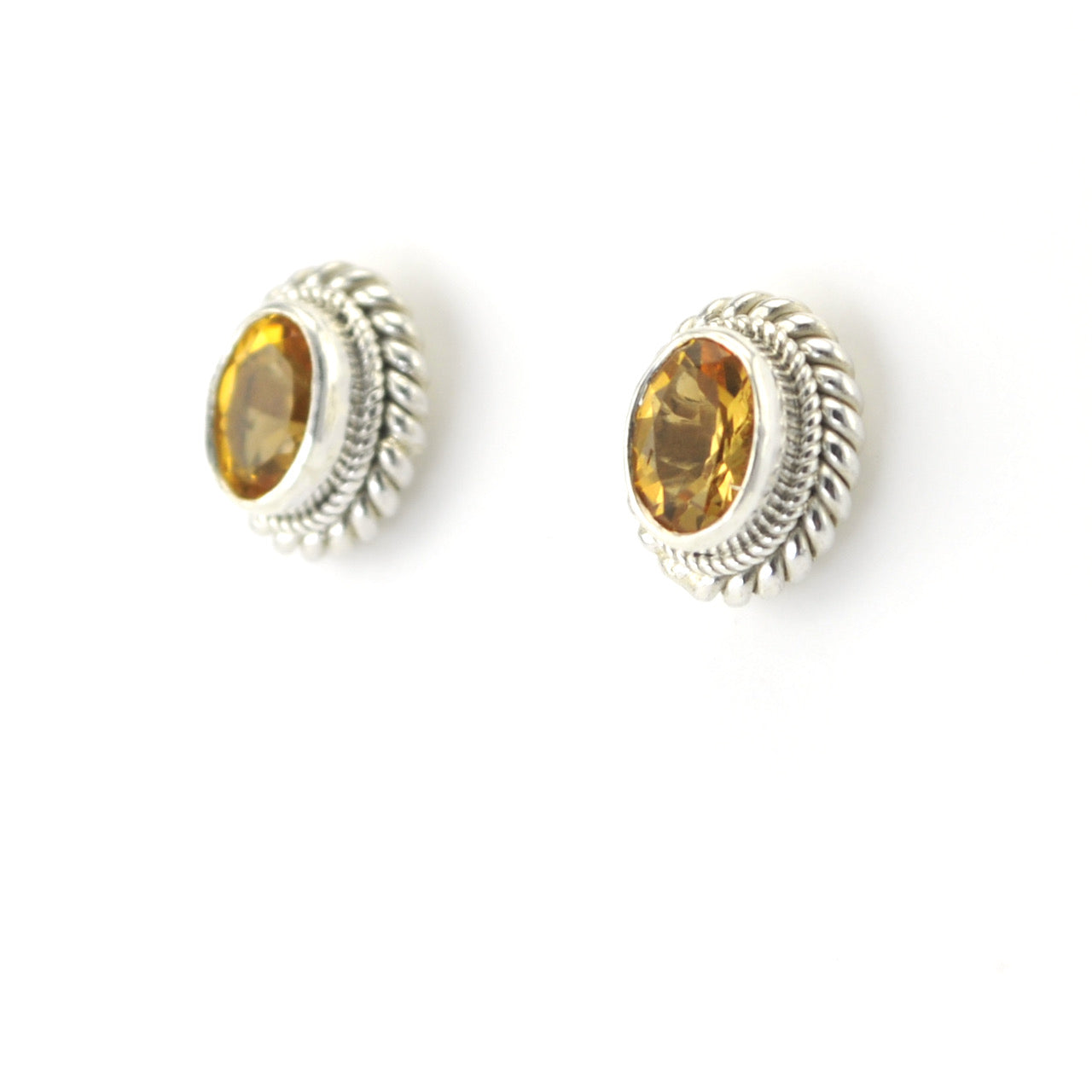 Side View Silver Citrine 5x7mm Oval Post Earrings