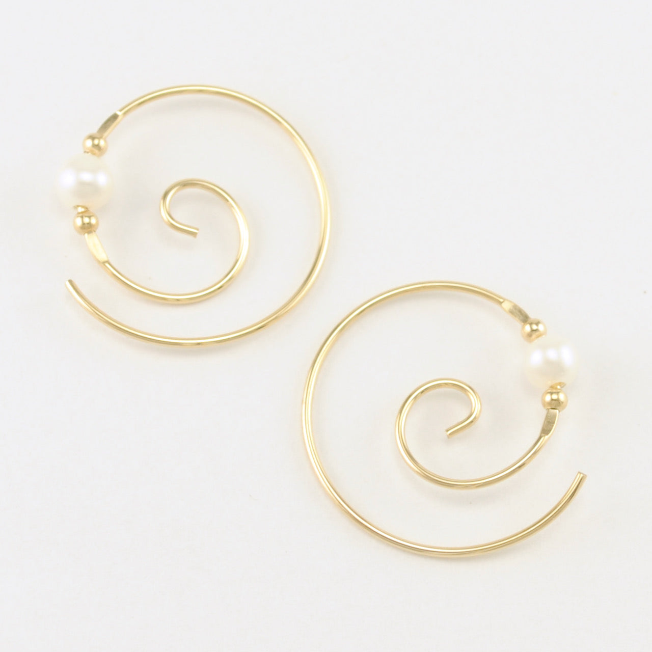 Gold Fill Spiral White Pearl Outer Edge Earrings