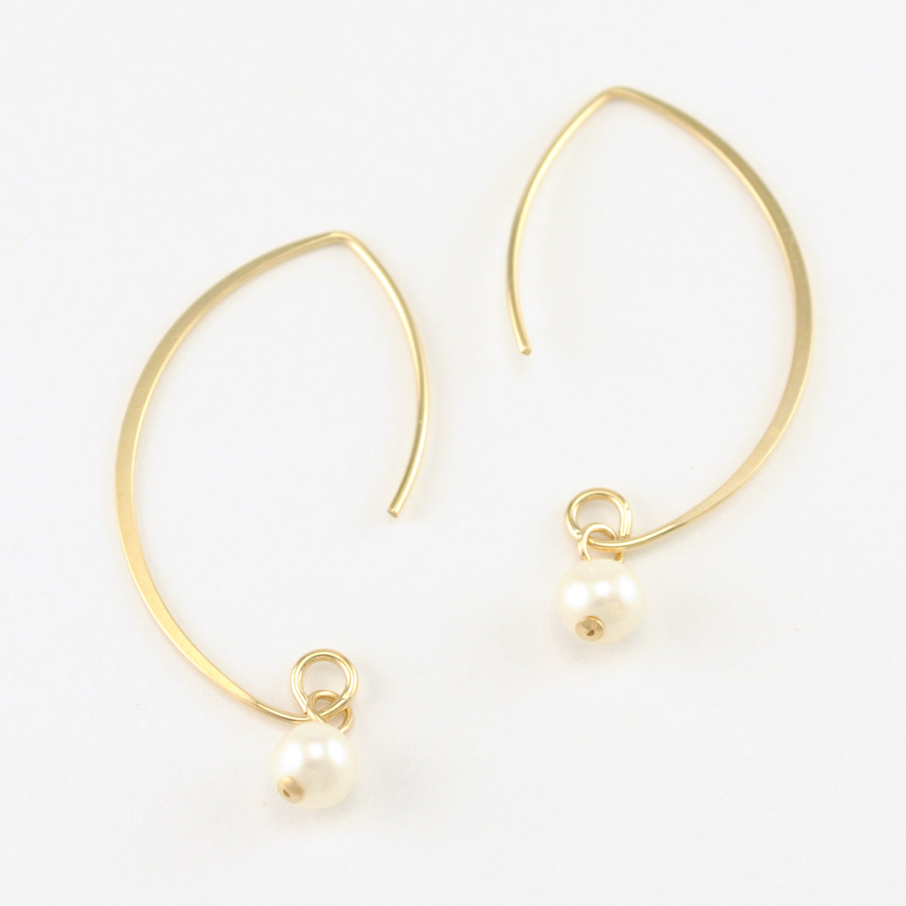 Gold Fill White Pearl Long Drop Earrings