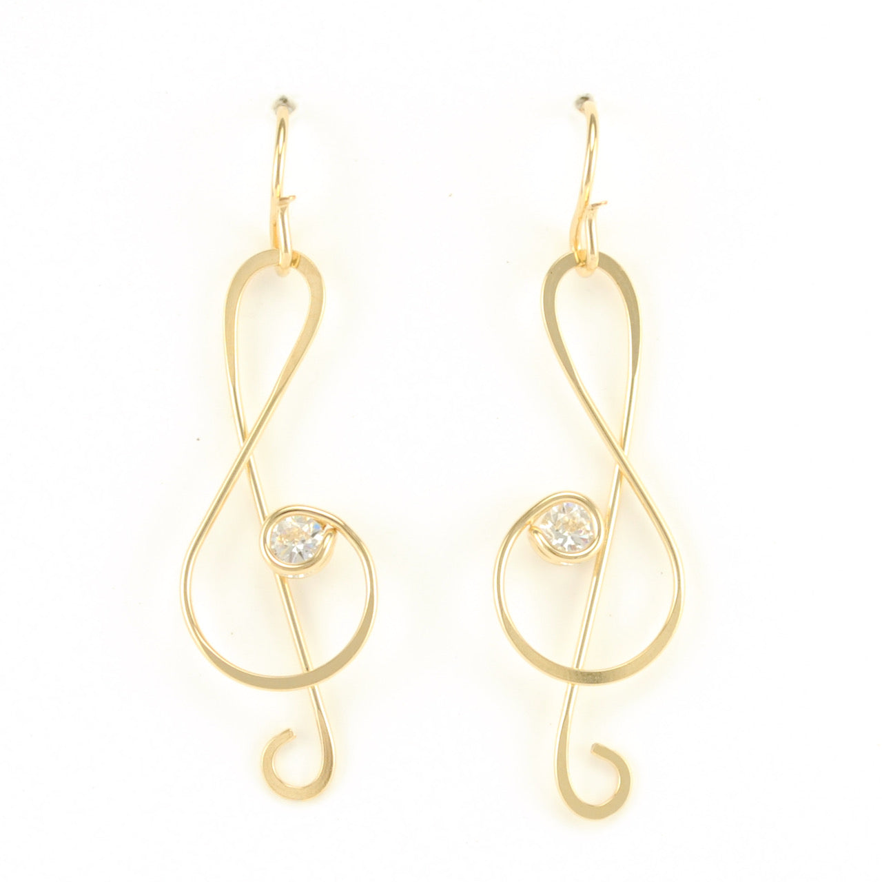 Gold Fill Treble Clef CZ Earrings