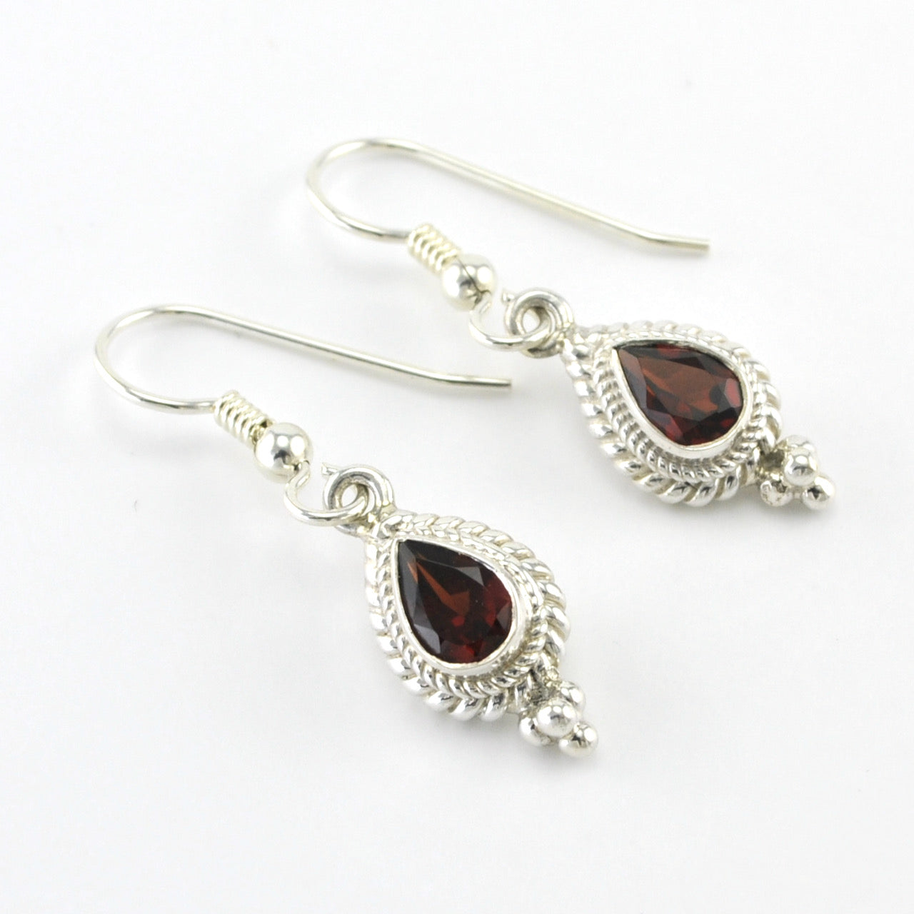 Silver Garnet 5x7mm Tear Dangle Earrings