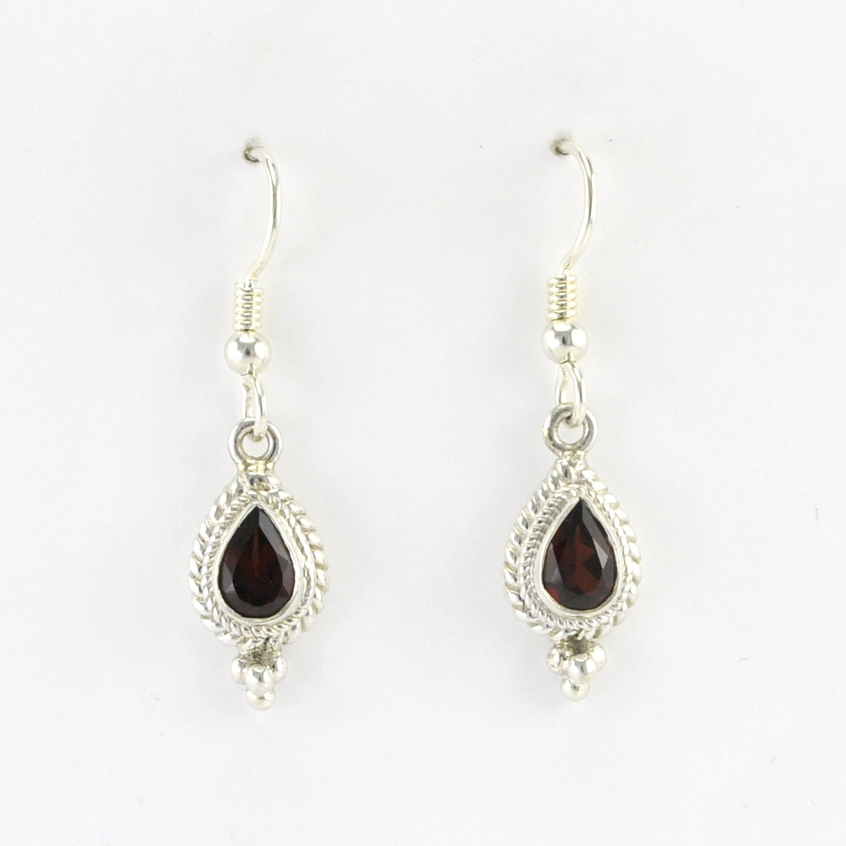 Newest Sterling Silver Garnet gemstone 18 carat gold dangle Earrings / 1.75 inch long / silver 925 / Bali art jewelry / (#309ez)