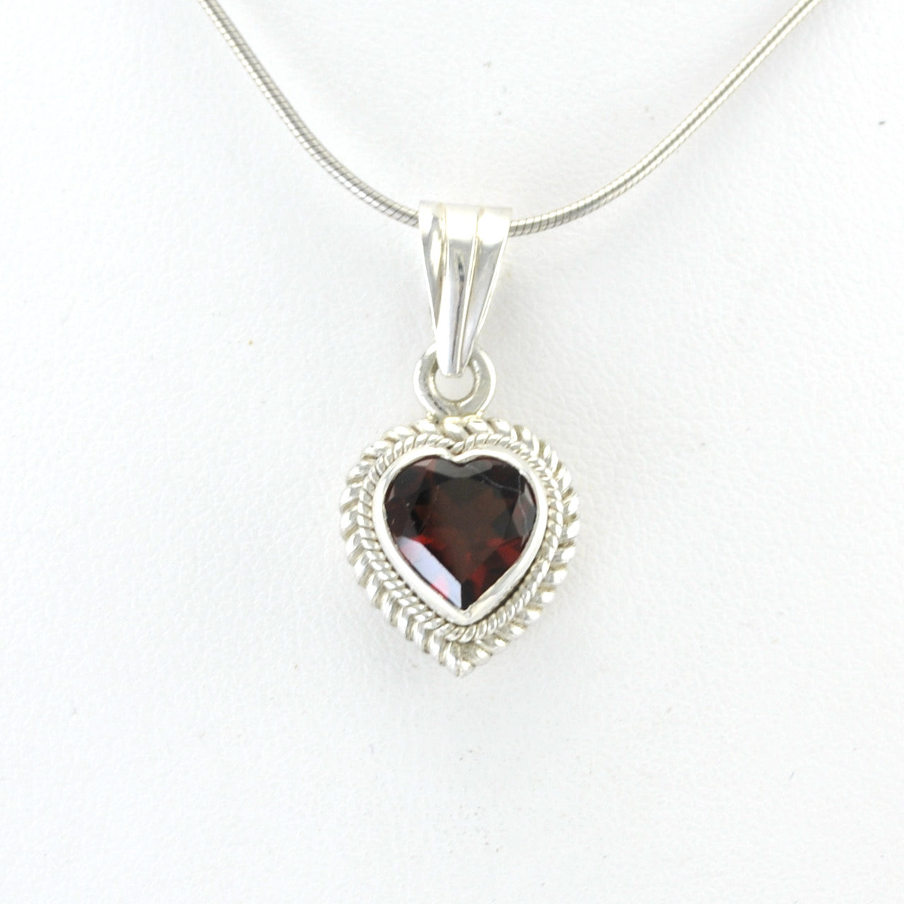 Alt View Silver Garnet Heart Pendant