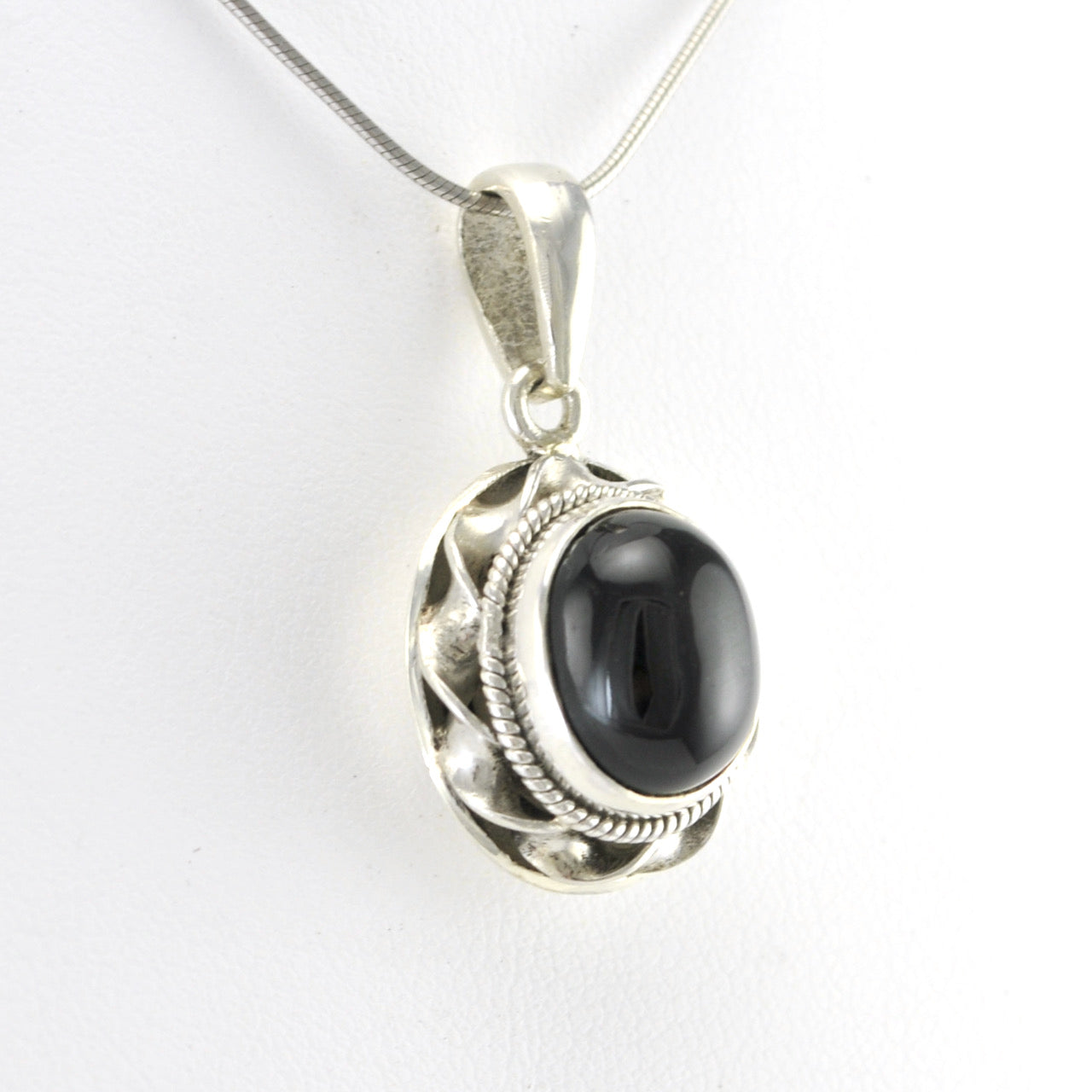 View Silver Black Star Diopside Oval Pendant