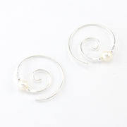 Silver Spiral White Pearl Outer Edge Earrings